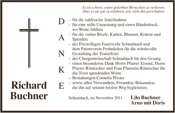 Traueranzeige von Richard Buchner von Pegnitz-Zeitung